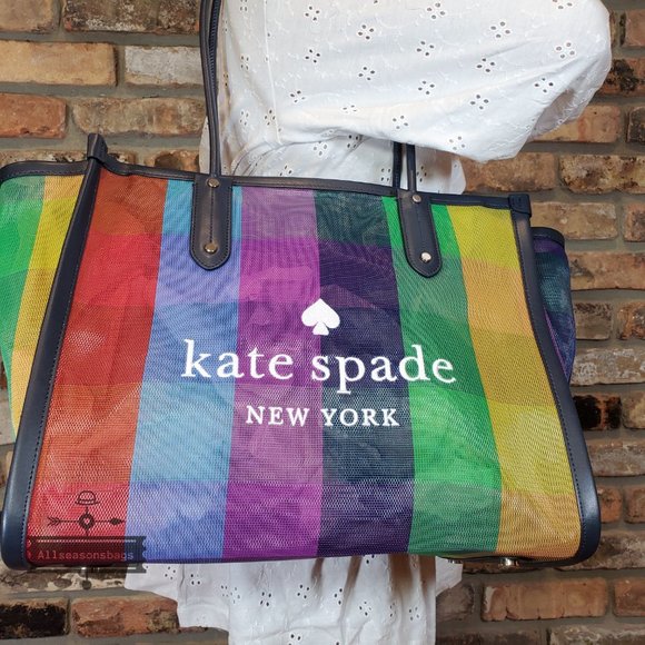 Kate Spade Ella Extra Large Rainbow Mesh Tote Bag Multi Shopper K7297 Pride NWT - Picture 4 of 6